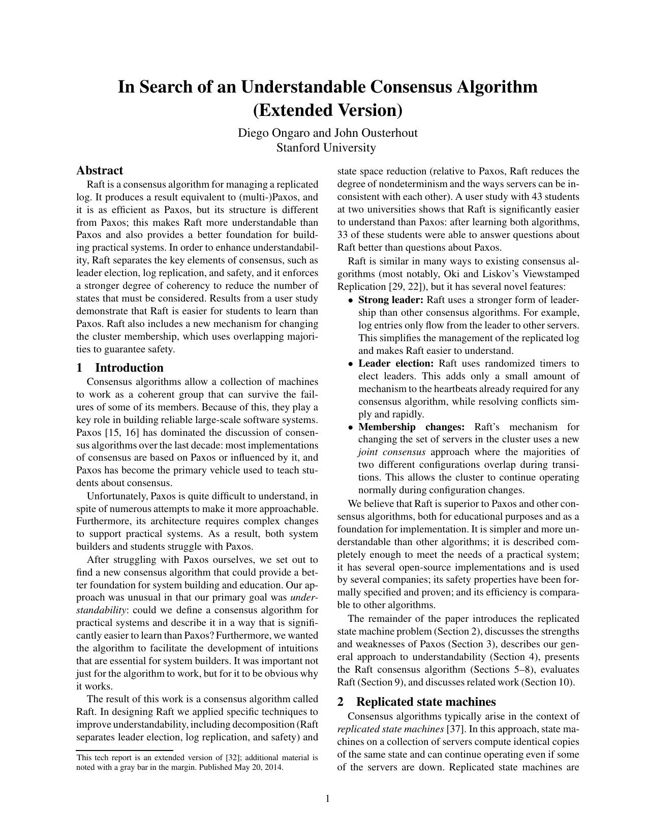 In Search of an Understandable Consensus Algorithm (Extended Version)